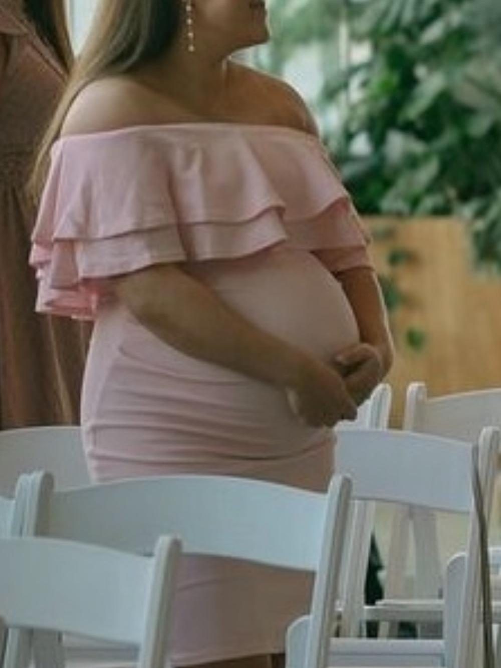 Off-Shoulder Ruffle Maternity Dress - Pink - Picture 3 of 3